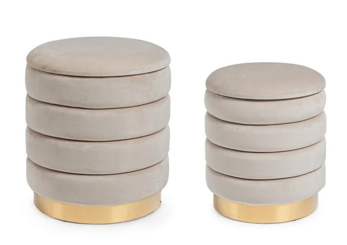 Set 2 pufs terciopelo beige y metal oro DARINA