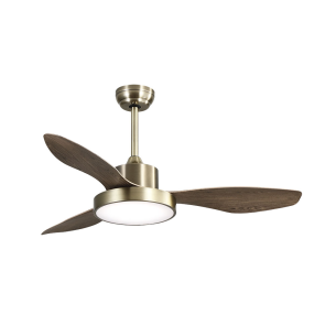 LED fan 40W BASEL brass/oak with remote control and timer