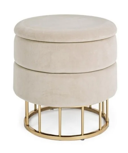 Beige velvet pouf and golden leg Olaya