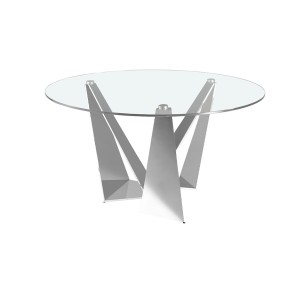 Mesa comedor redonda cristal templado y acero cromado
