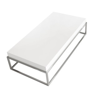 Mesa centro rectangular madera blanco y acero cromado