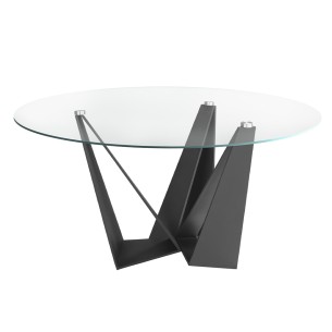 Mesa comedor redonda cristal templado y acero negro