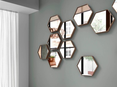 Espejo pared hexagonal nogal