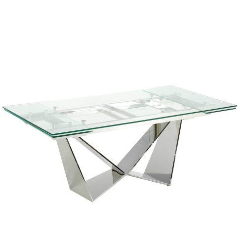Mesa comedor extensible rectangular cristal templado y acero cromado