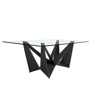 Mesa comedor rectangular cristal templado y acero negro
