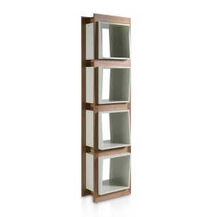Walnut veneered wood shelving and cubes in lacquered DM...