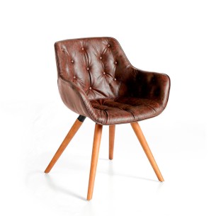 Dining chair upholstered in leatherette and leg structure...