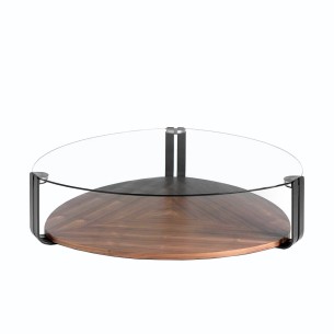 Coffee table with triangular tempered glass top, walnut...