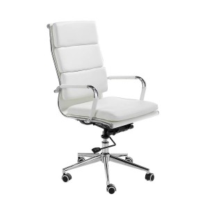 Swivel office chair with armrests. Upholstered in white...