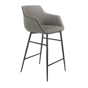 Stool upholstered in fabric and black trim with armrests...