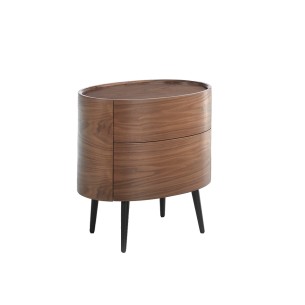 Oval bedside table made of walnut veneered wood with 2...