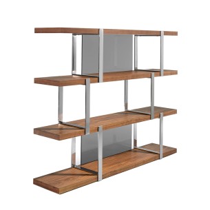 Shelving with walnut veneered wooden shelves and chrome...