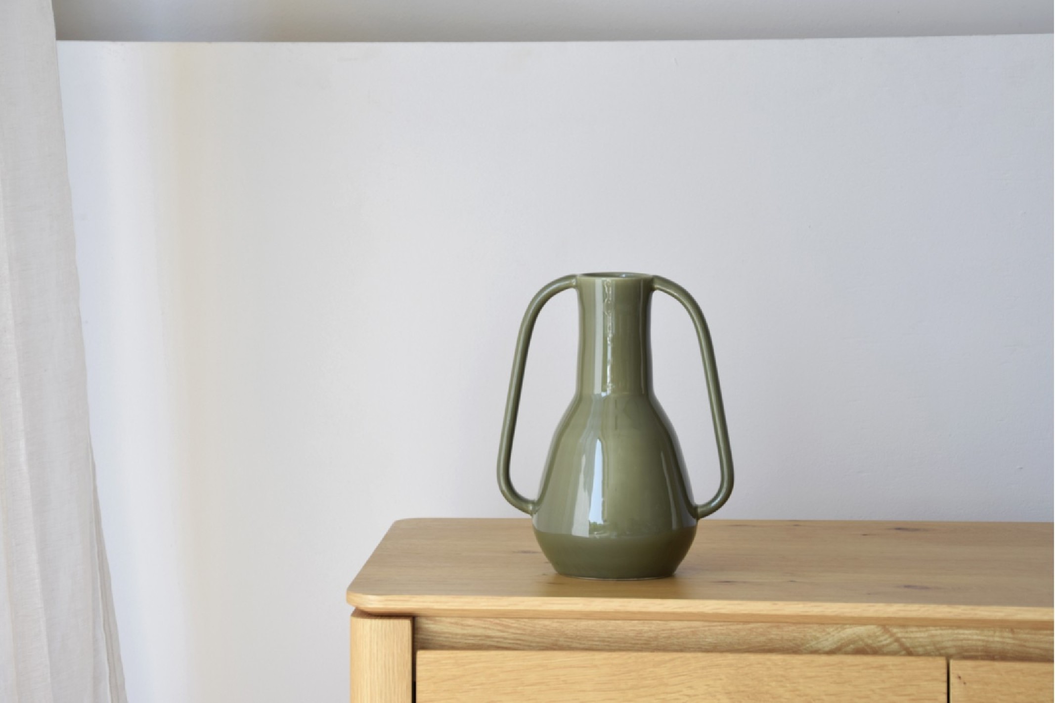 Jarrón cerámica asas Verde oliva brillo