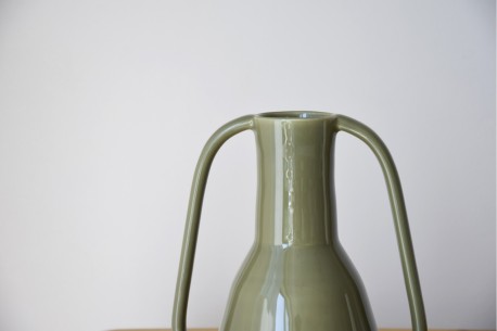 Jarrón cerámica asas Verde oliva brillo 2