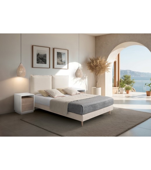 Cama Corfú con base tapizada a medida
