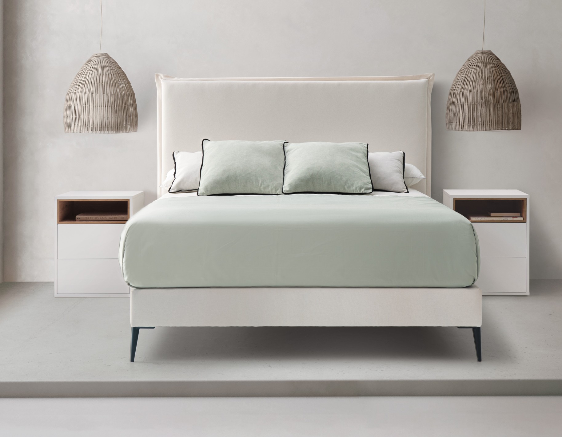 Cama Palermo con base tapizada a medida