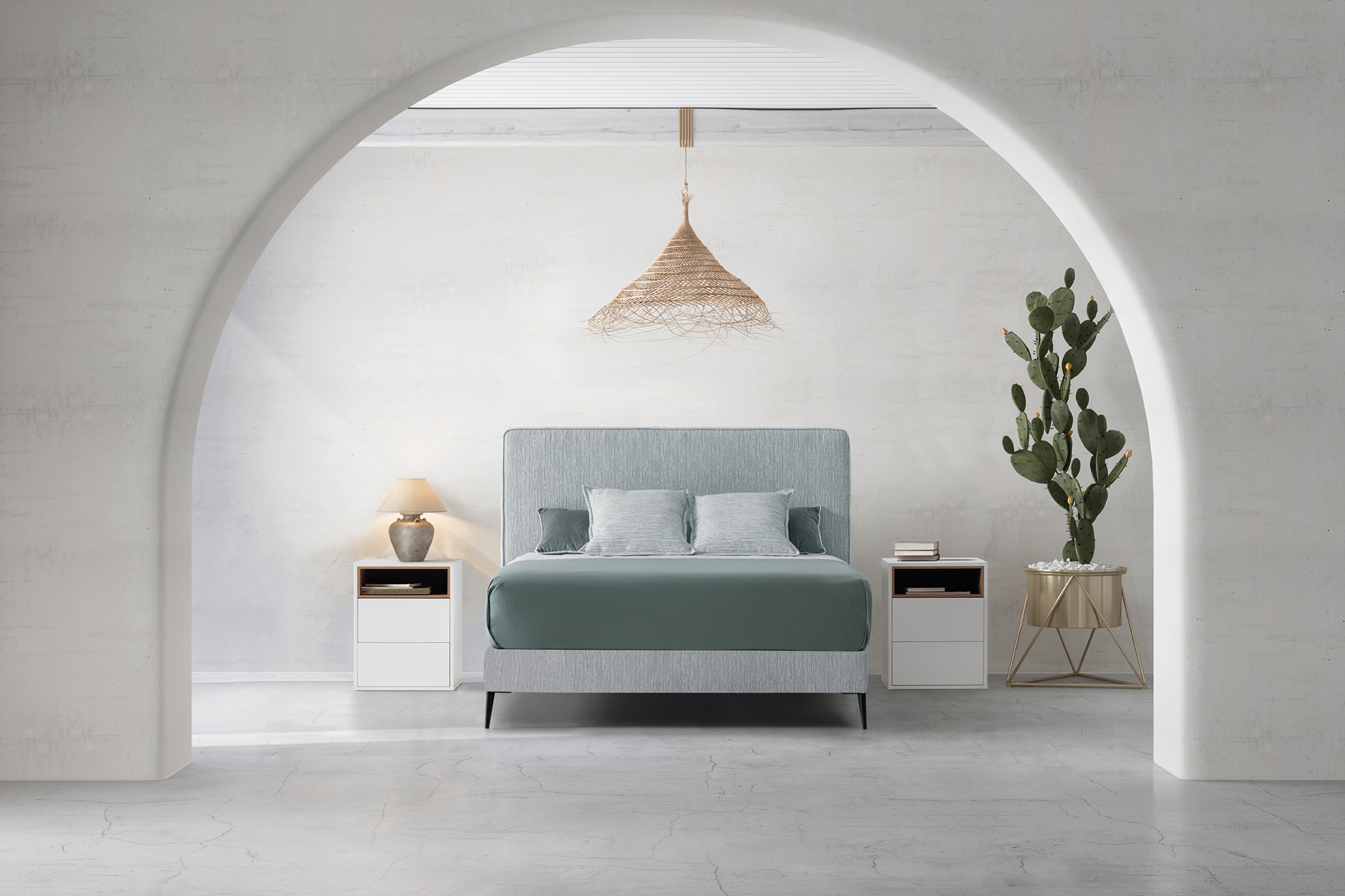 Cama Lucca con base tapizada a medida