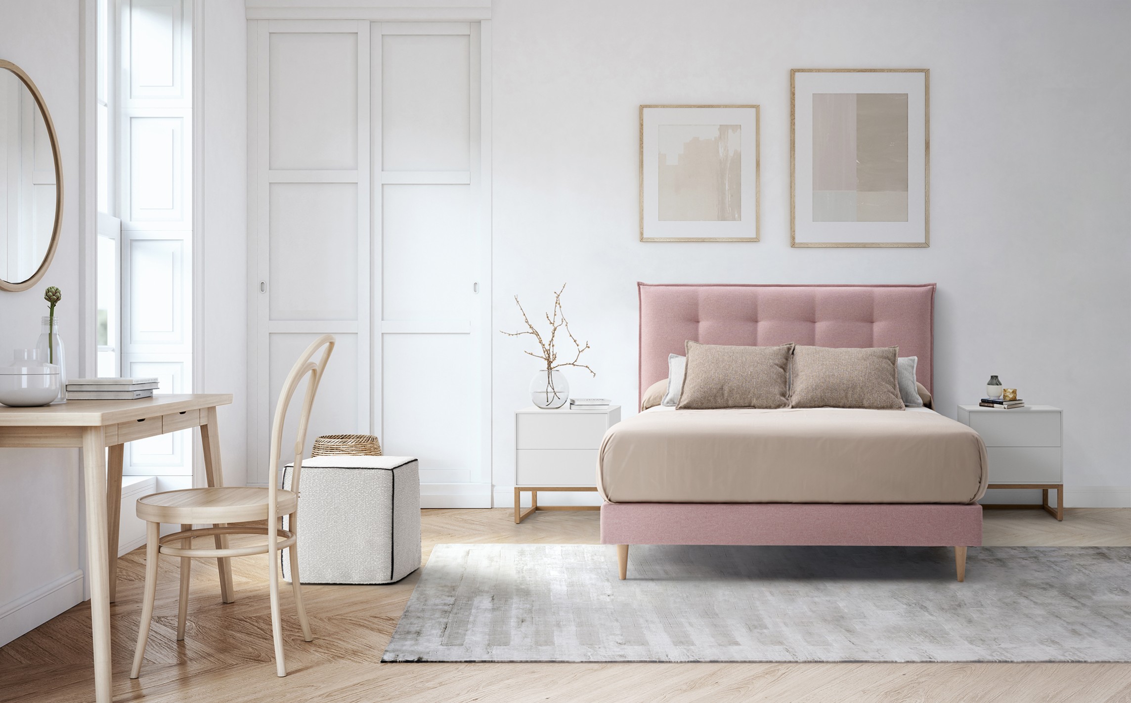 Cama Padua con base tapizada a medida