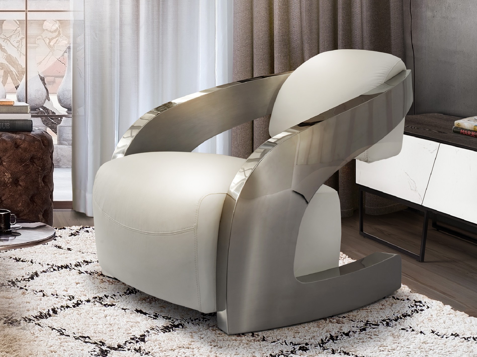 ·AMANDA· ARMCHAIR, STEEL AND WHITE
