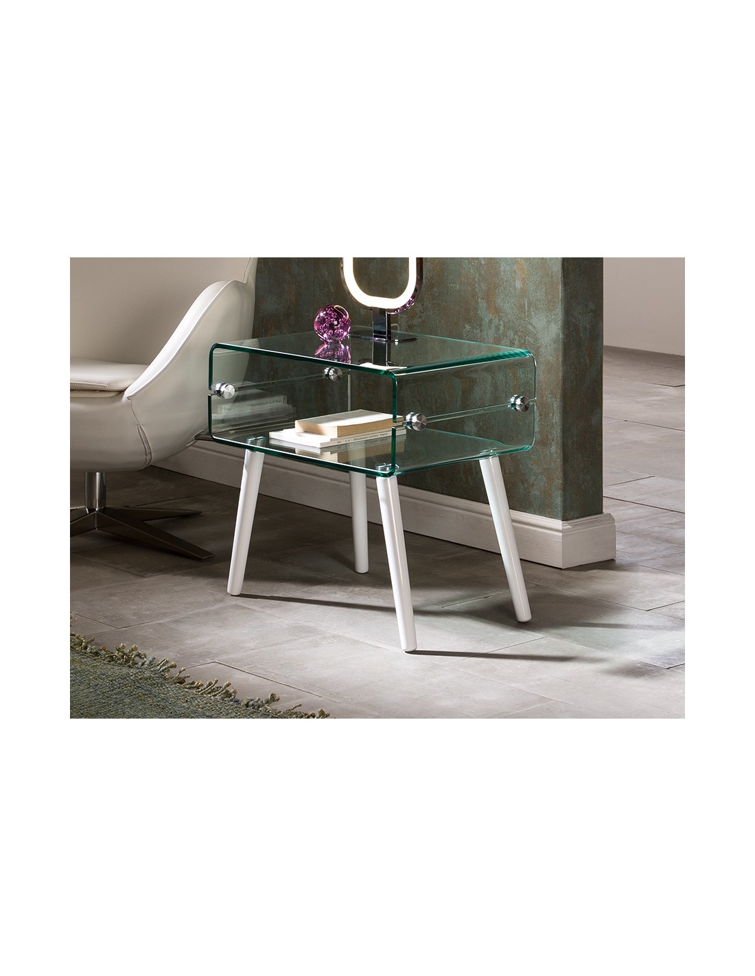 MESITA ·GLASS II· PATA BLANCA