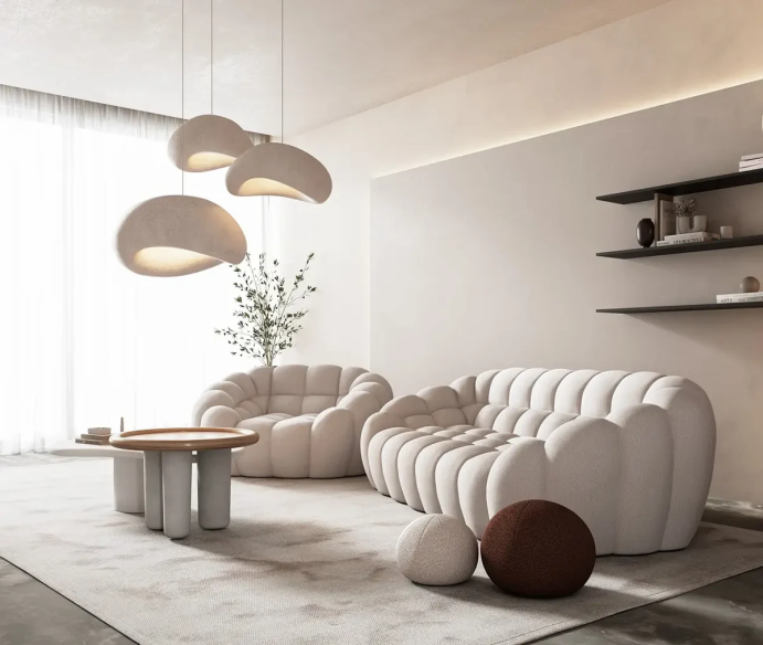 Sofá Miami tres plazas tapizado en Marea creme