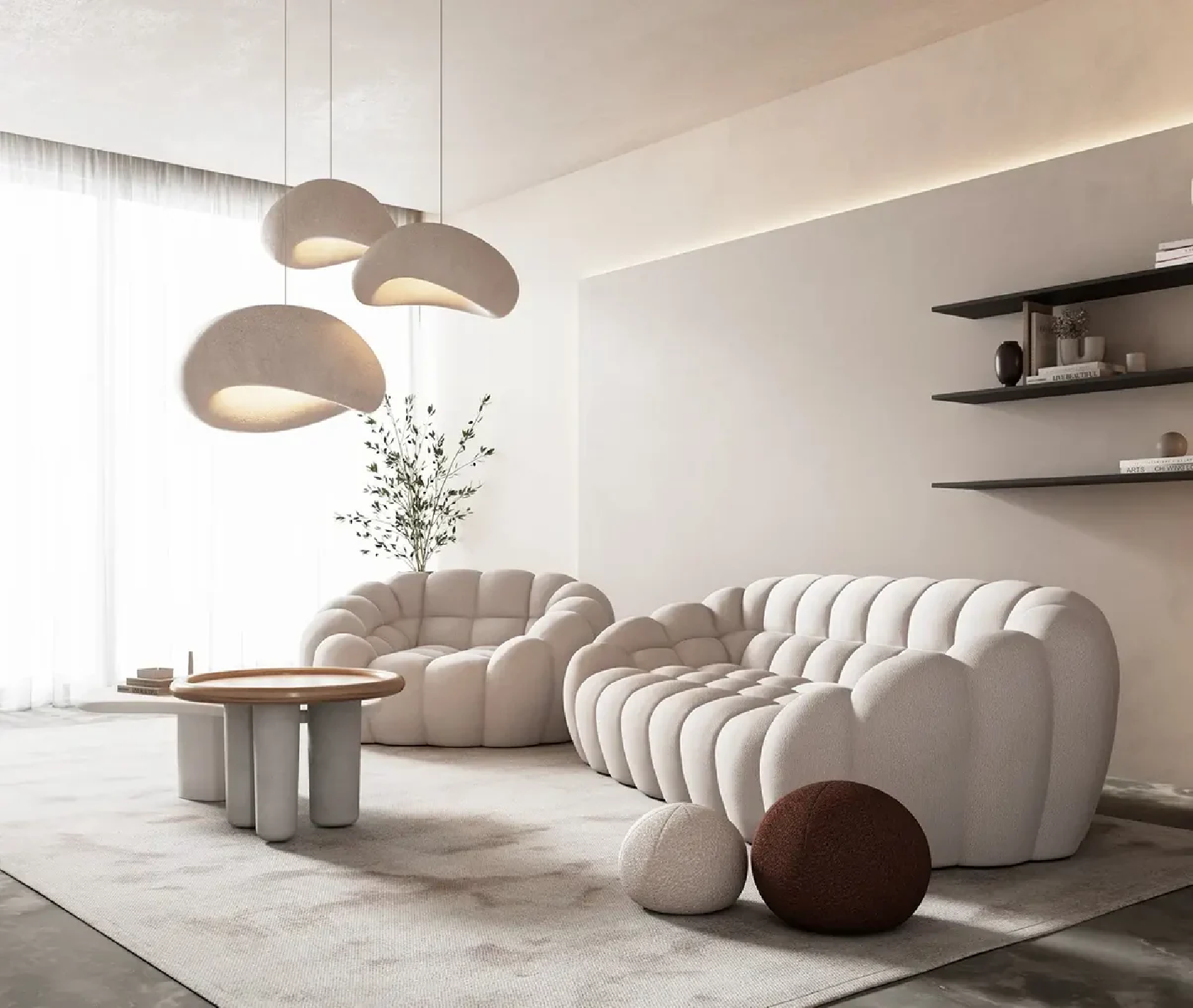 Sofá Miami tres plazas tapizado en Marea creme