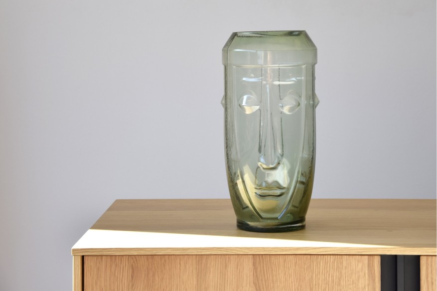 set 2 jarrones tricara vidrio verde rosa