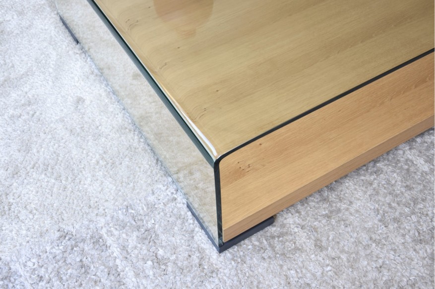 Mesa de centro vidrio templado y roble