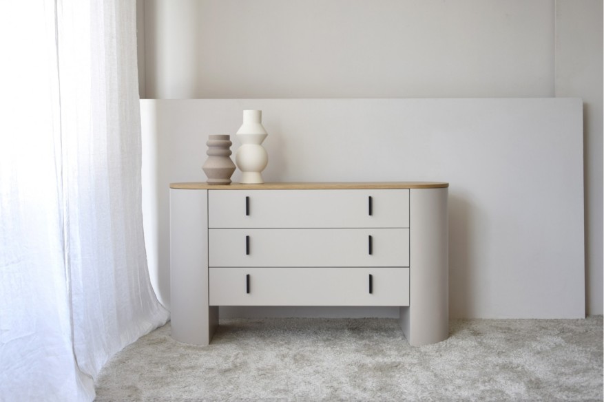 Cómoda col Tea Gris arena y roble