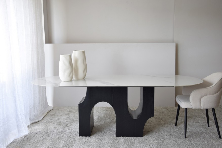 Mesa comedor mármol blanco veteado Alana