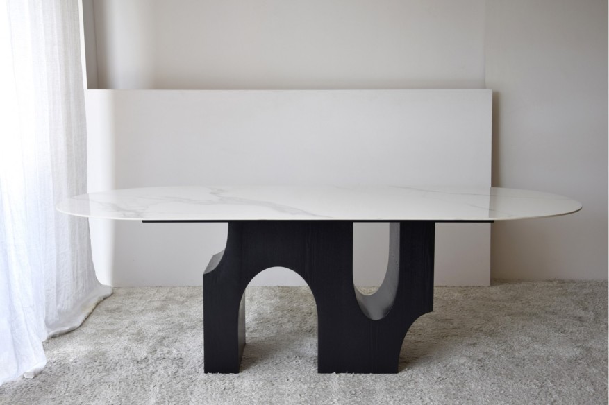 Mesa comedor mármol blanco veteado Alana