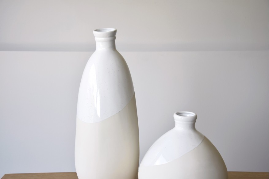 Jarrón cerámica alto en blanco brillo Glaze