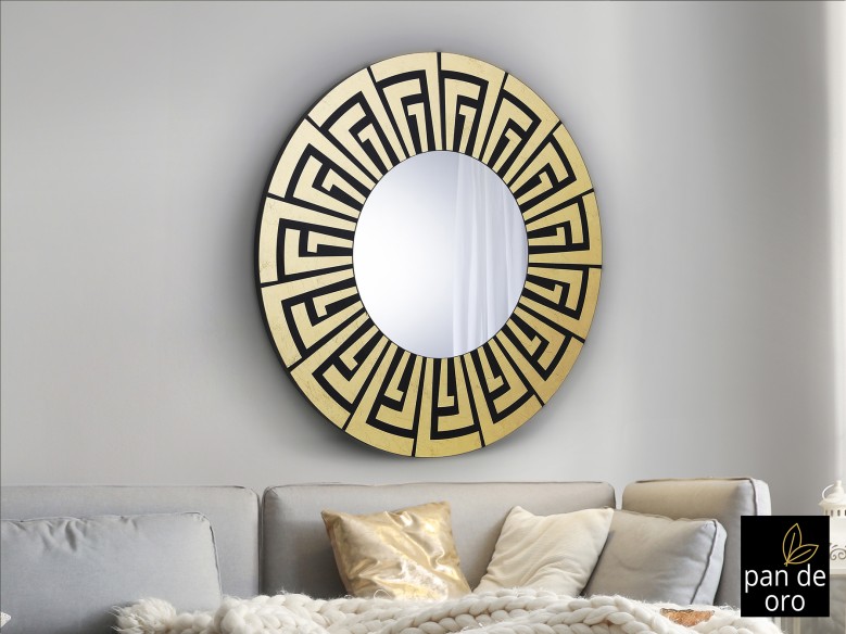 AQUILES- ESPEJO PAN DE ORO-NEGRO D90