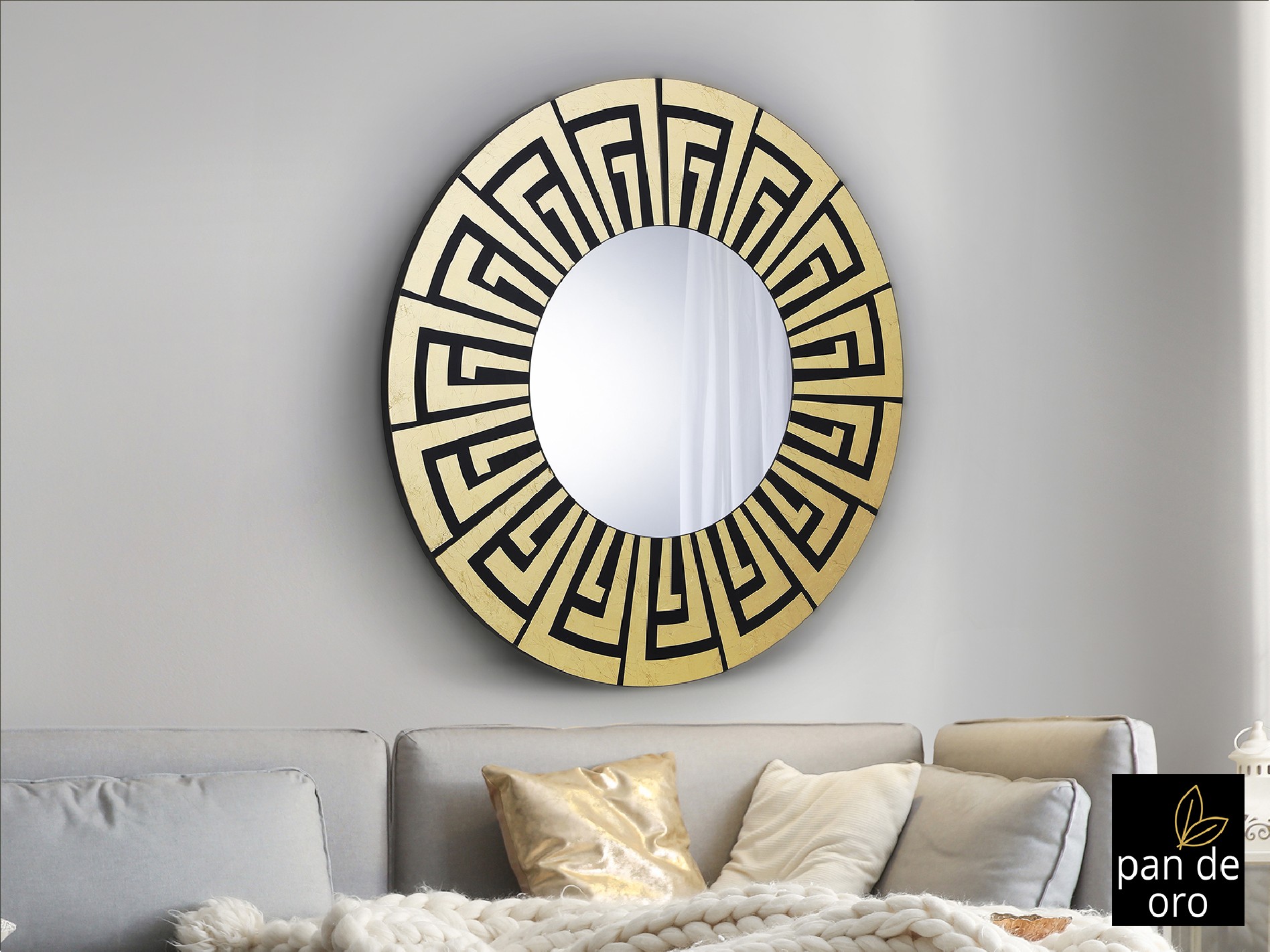 AQUILES- ESPEJO PAN DE ORO-NEGRO D90