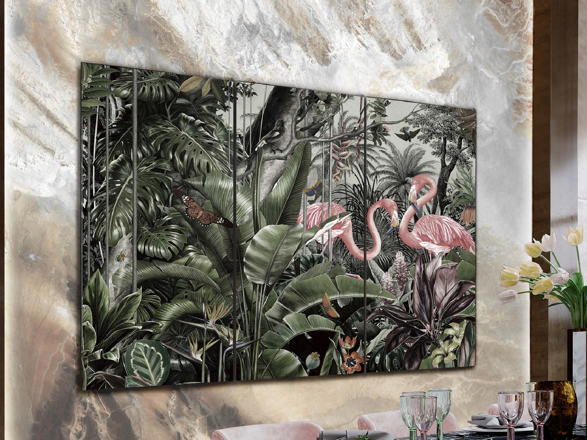 TRIPTICO FLAMENCOS- FOTO 180x120