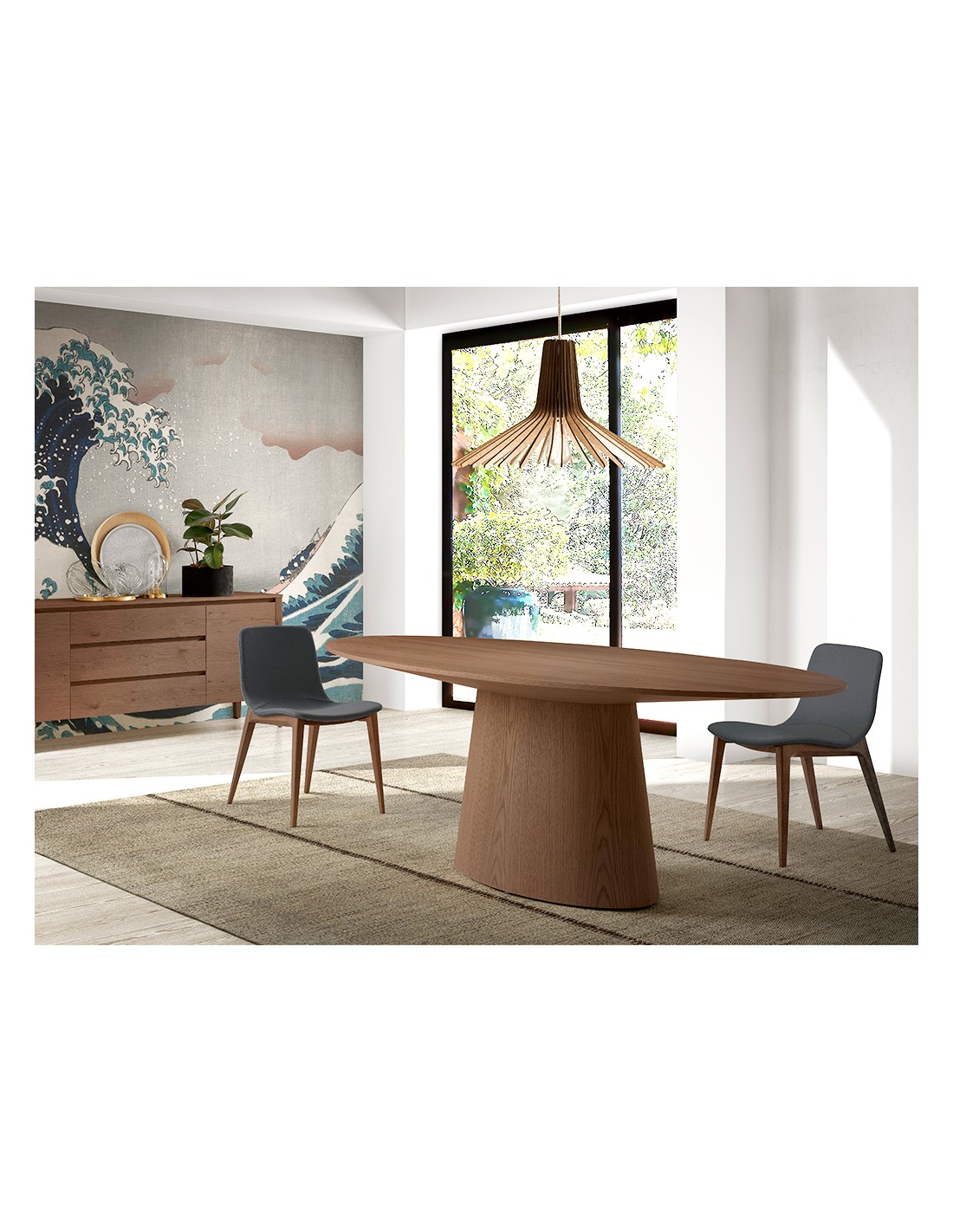 Mesa comedor ovalada nogal