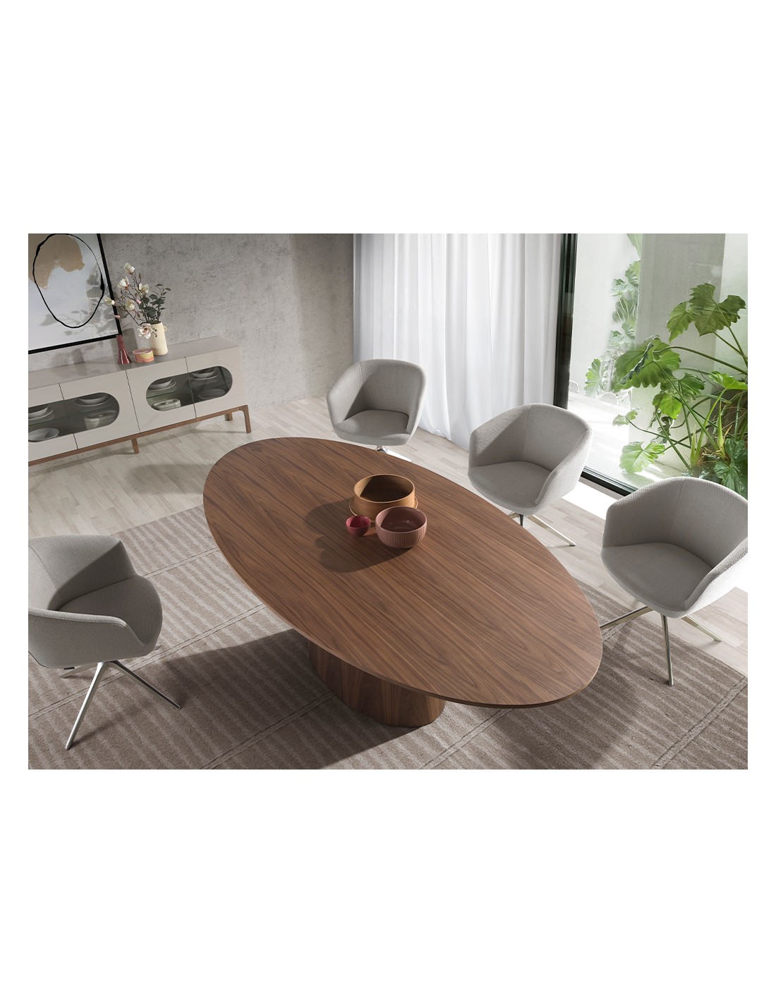 Mesa comedor ovalada nogal