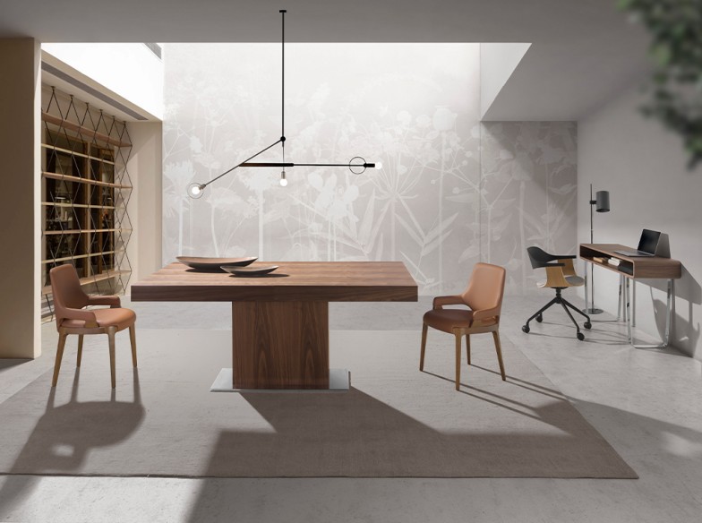 Mesa comedor extensible rectangular nogal