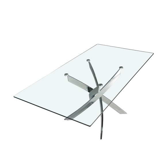 Mesa comedor rectangular cristal templado y acero cromado