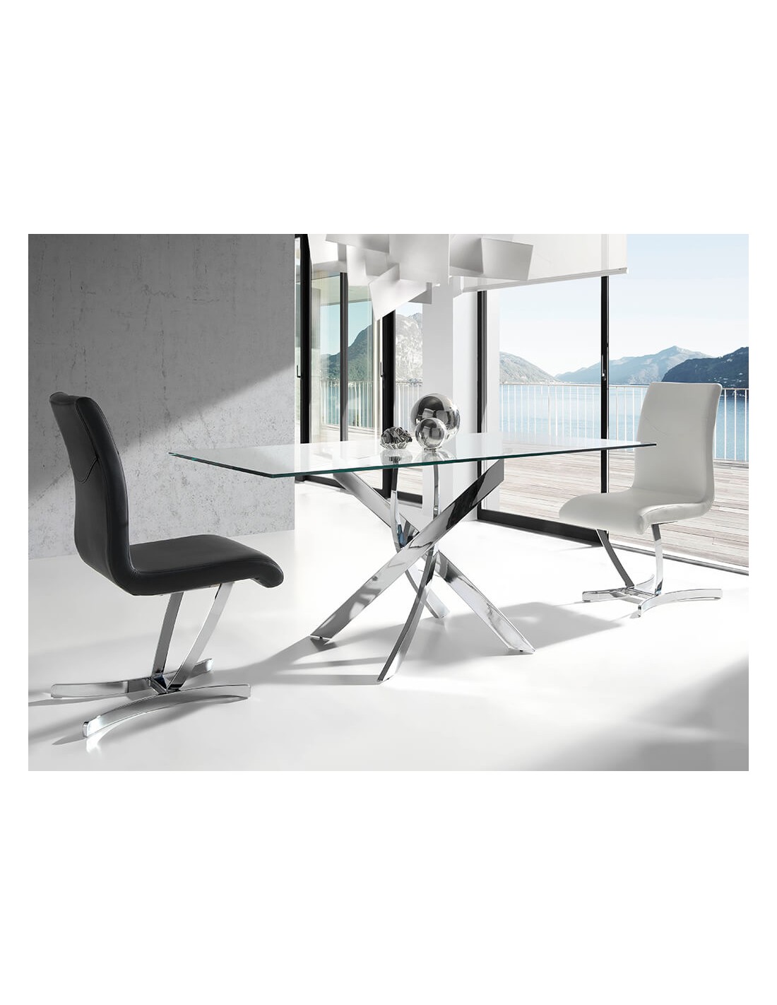 Mesa comedor rectangular cristal templado y...