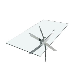 Mesa comedor rectangular cristal templado y acero cromado 2