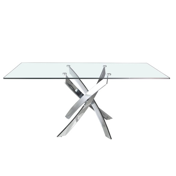 Mesa comedor rectangular cristal templado y acero cromado