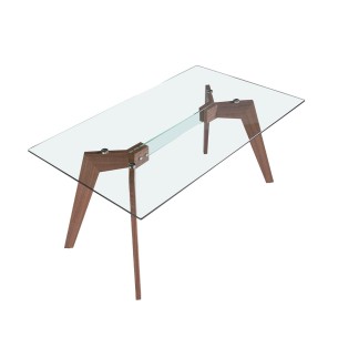 Mesa comedor rectangular cristal templado y nogal