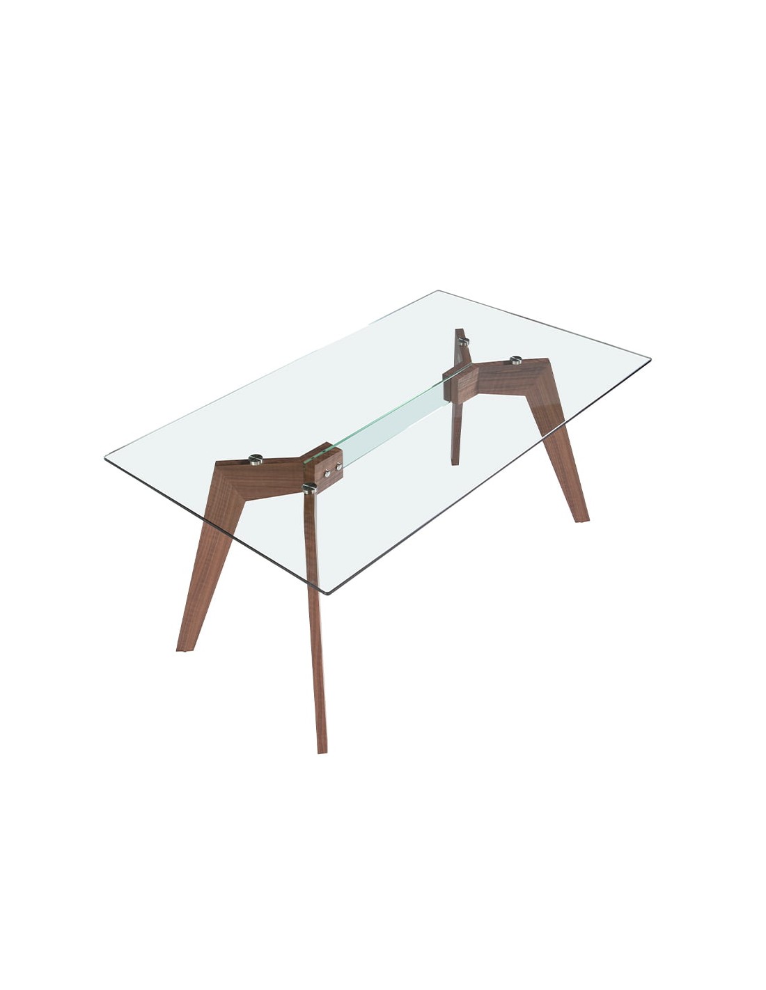 Mesa comedor rectangular cristal templado y nogal