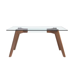 Mesa comedor rectangular cristal templado y nogal 2