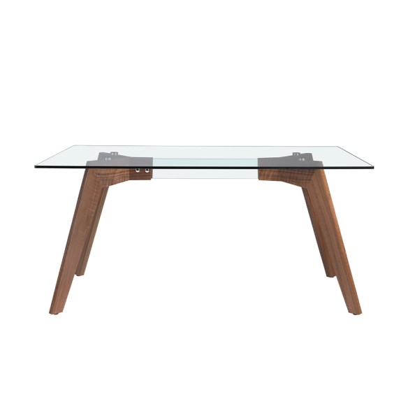 Mesa comedor rectangular cristal templado y nogal