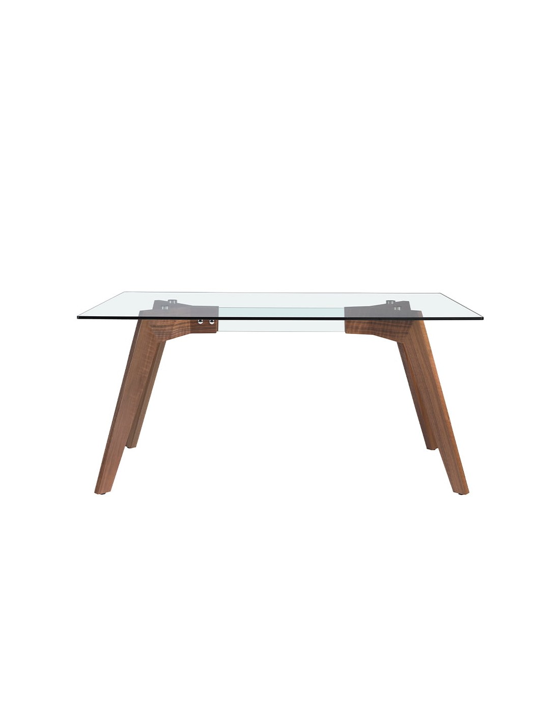 Mesa comedor rectangular cristal templado y nogal