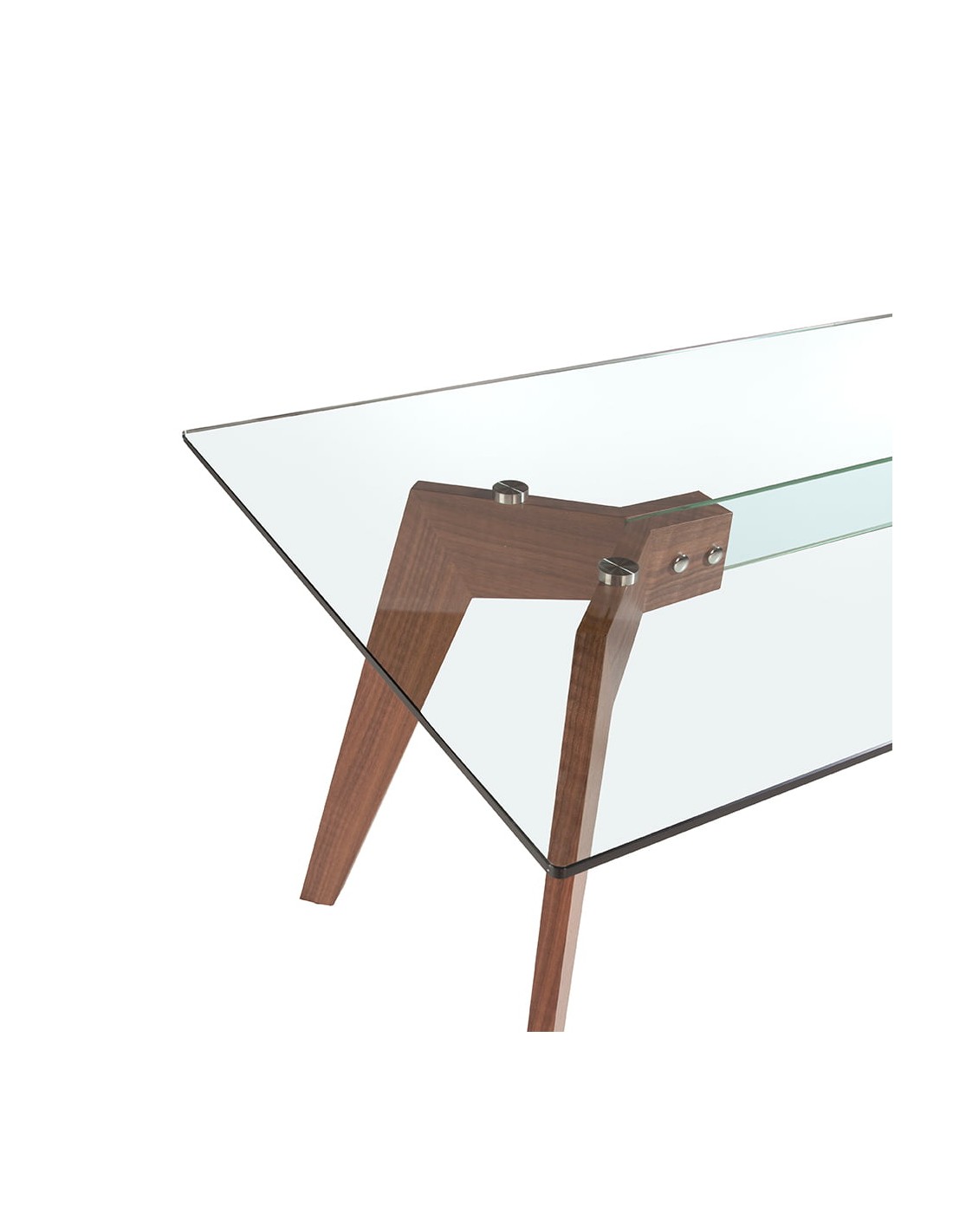 Mesa comedor rectangular cristal templado y nogal