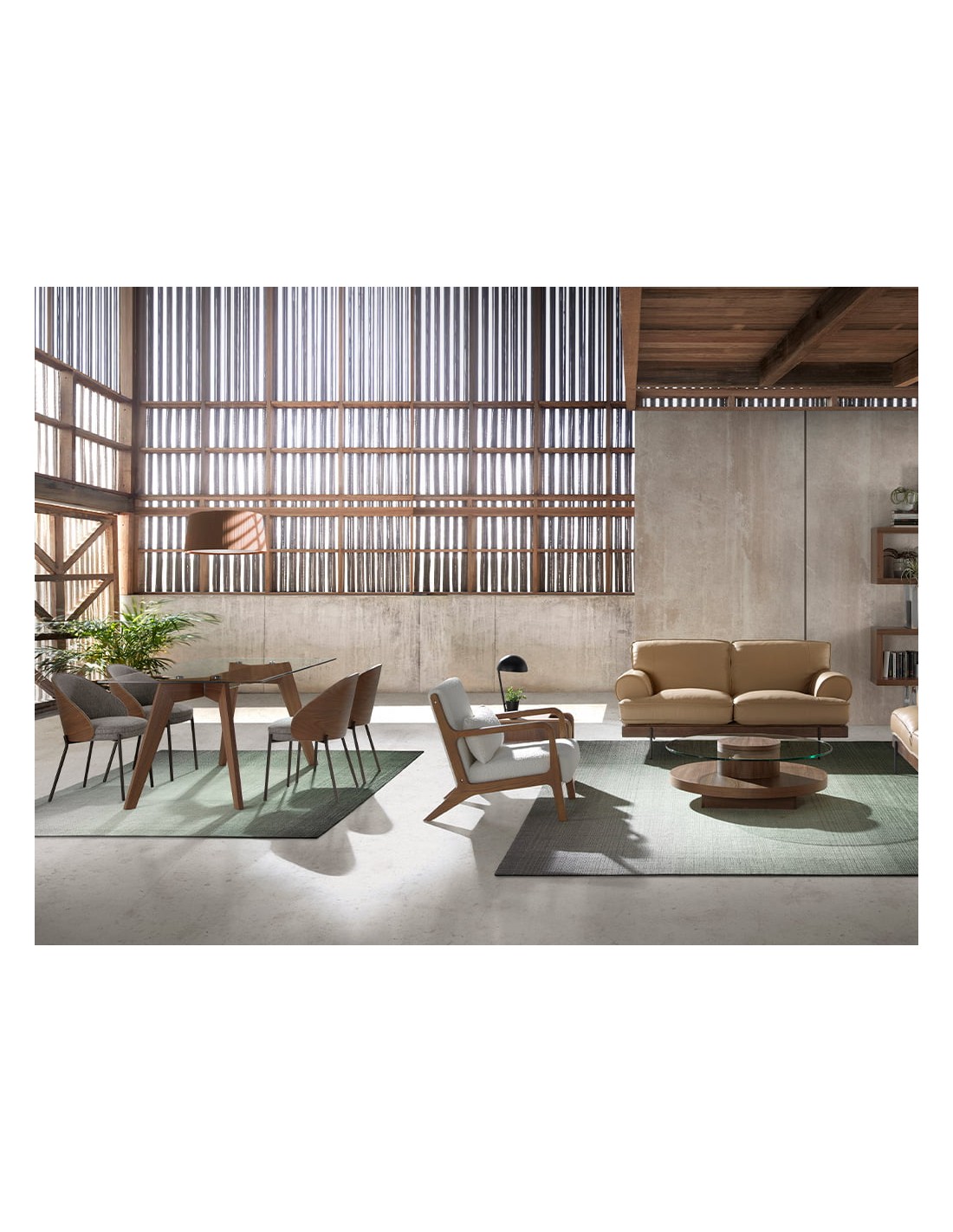 Mesa comedor rectangular cristal templado y nogal