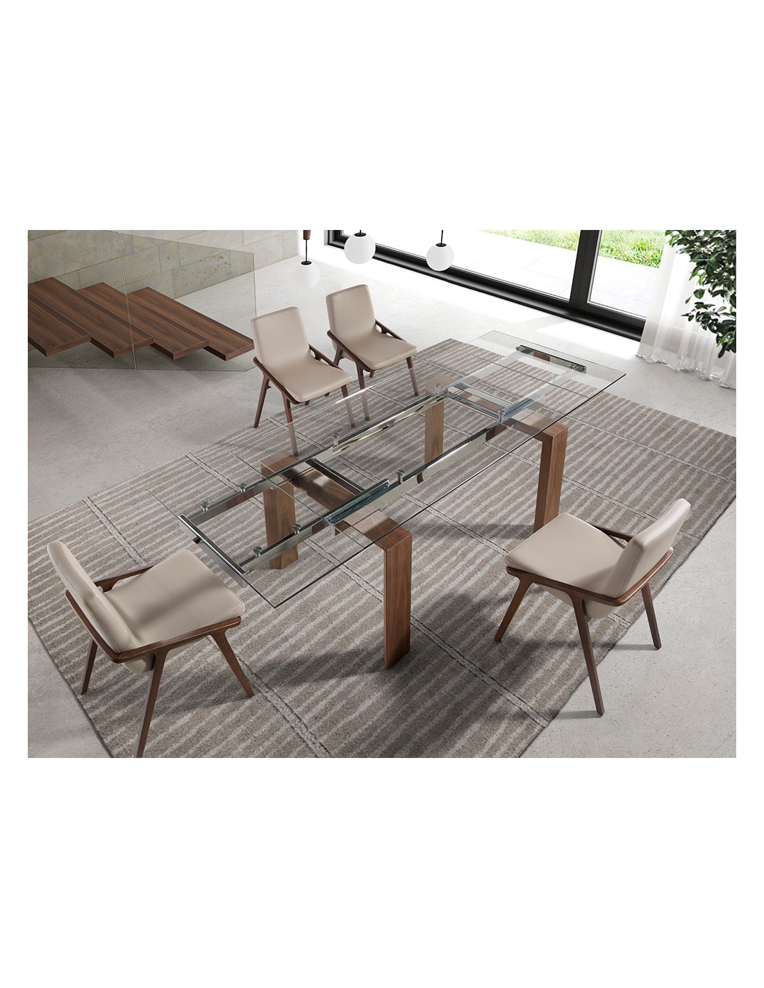 Mesa comedor extensible rectangular cristal...